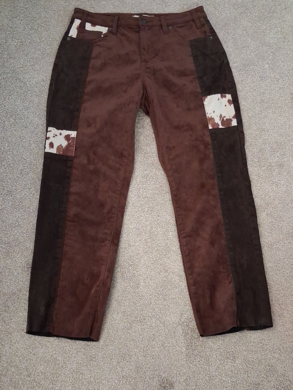 Women's Rock&Roll High-Rise Cow Print Patchwork Straight-cropped Pants  W29 L27